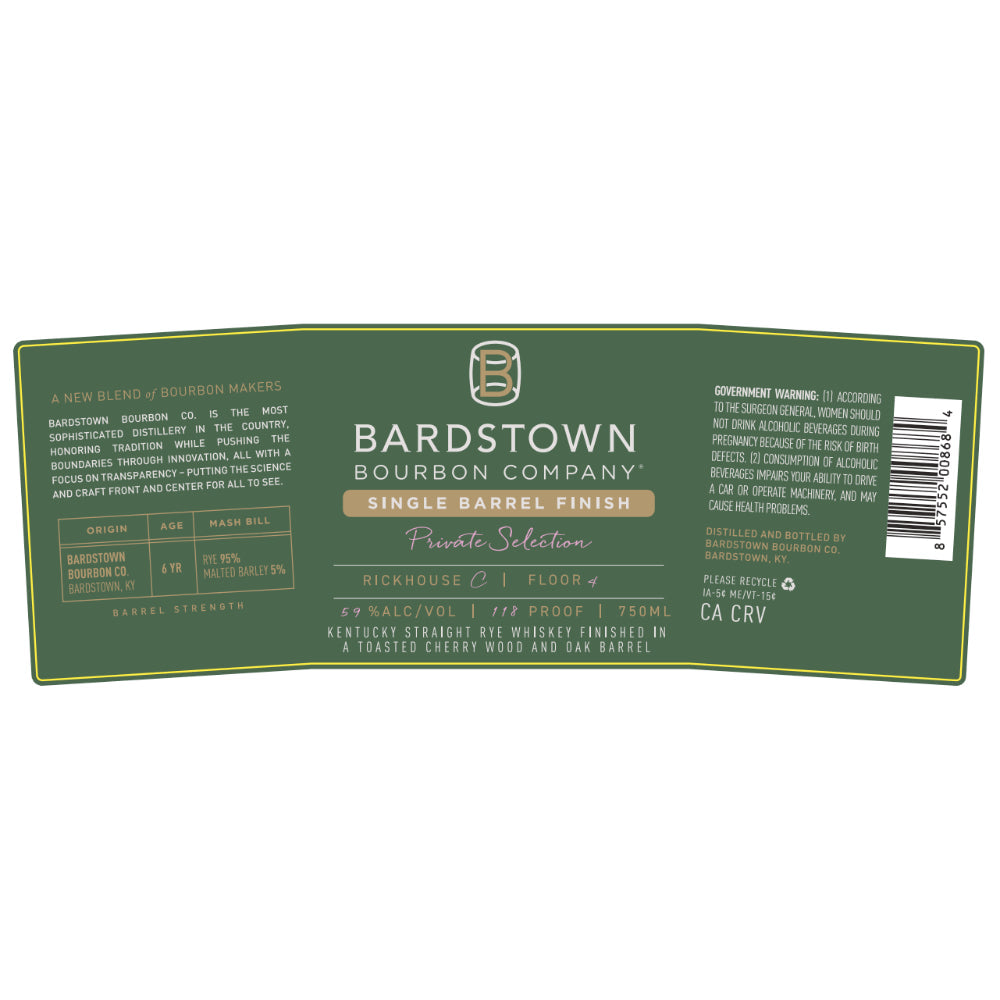 Bardstown Bourbon Private Selection Rye Finished in Toasted Sherry Wood and Oak Rye Whiskey Bardstown Bourbon Company 
