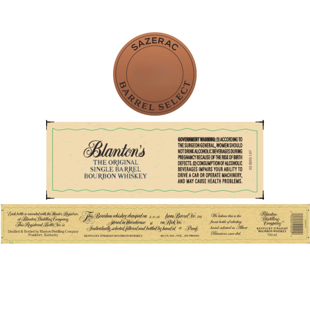 Blanton’s Single Barrel Bourbon Sazerac Barrel Select Bourbon Blanton's Bourbon 