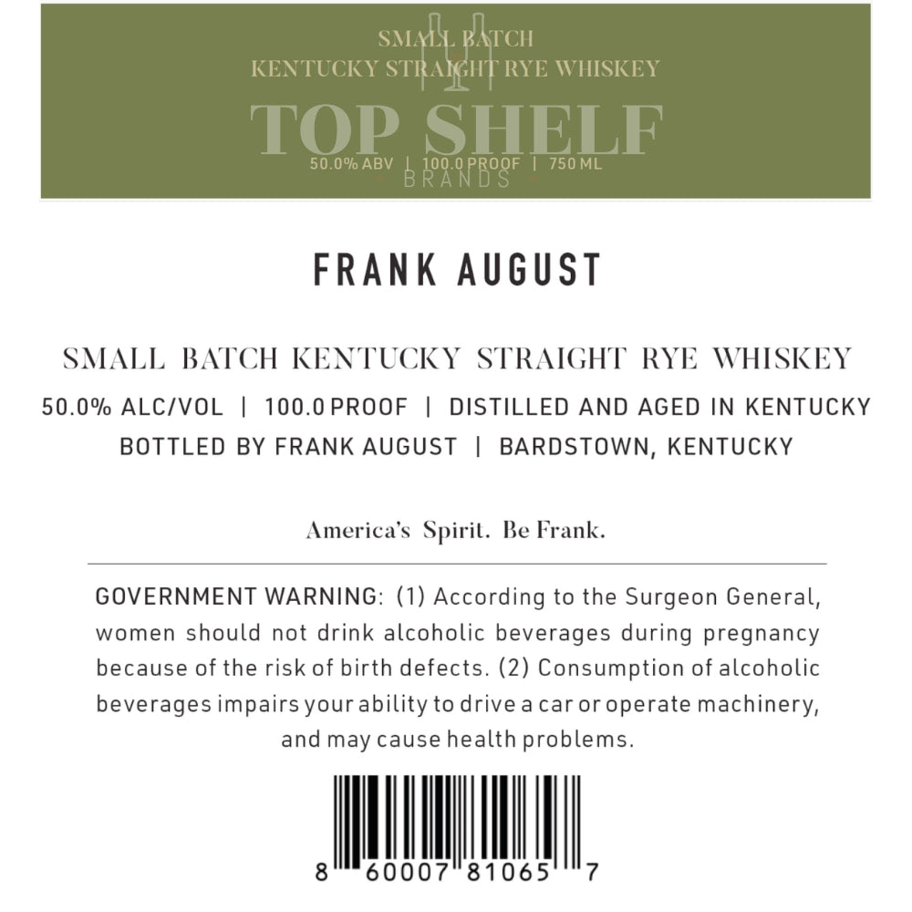 Frank August Small Batch Straight Rye Whiskey Rye Whiskey Frank August 