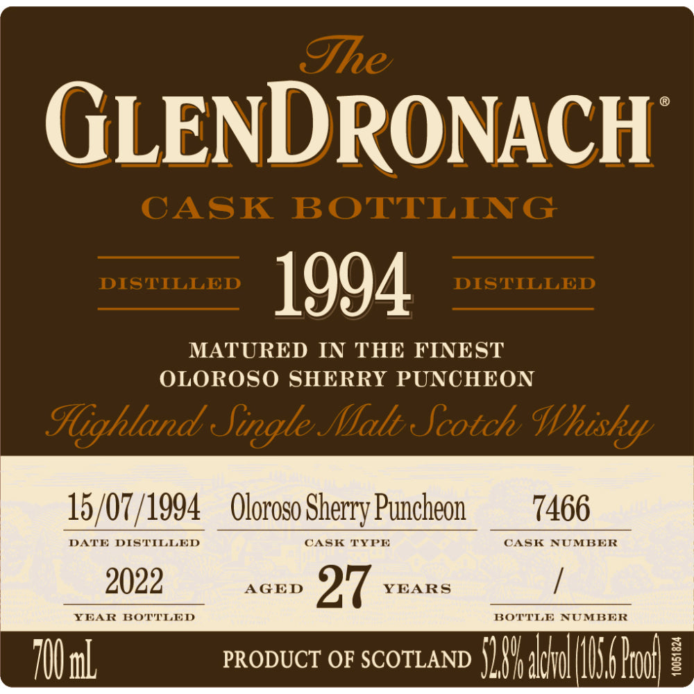 Glendronach 27 Year Old 1994 Cask #7466 Single Malt Scotch Whisky 700ml