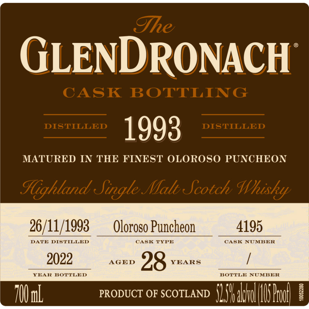 Glendronach 28 Year Old 1993 Cask #4195 Single Malt Scotch Whisky 700ml