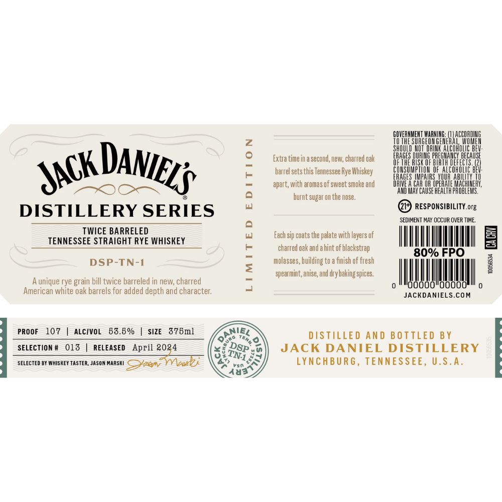 Jack Daniel’s Distillery Series No. 13 Twice Barreled Straight Rye Rye Whiskey Jack Daniel's 