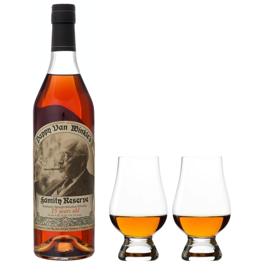 Pappy Van Winkle 15 Year Family Reserve and Glencairn Whiskey Glass Set Bourbon Pappy Van Winkle 