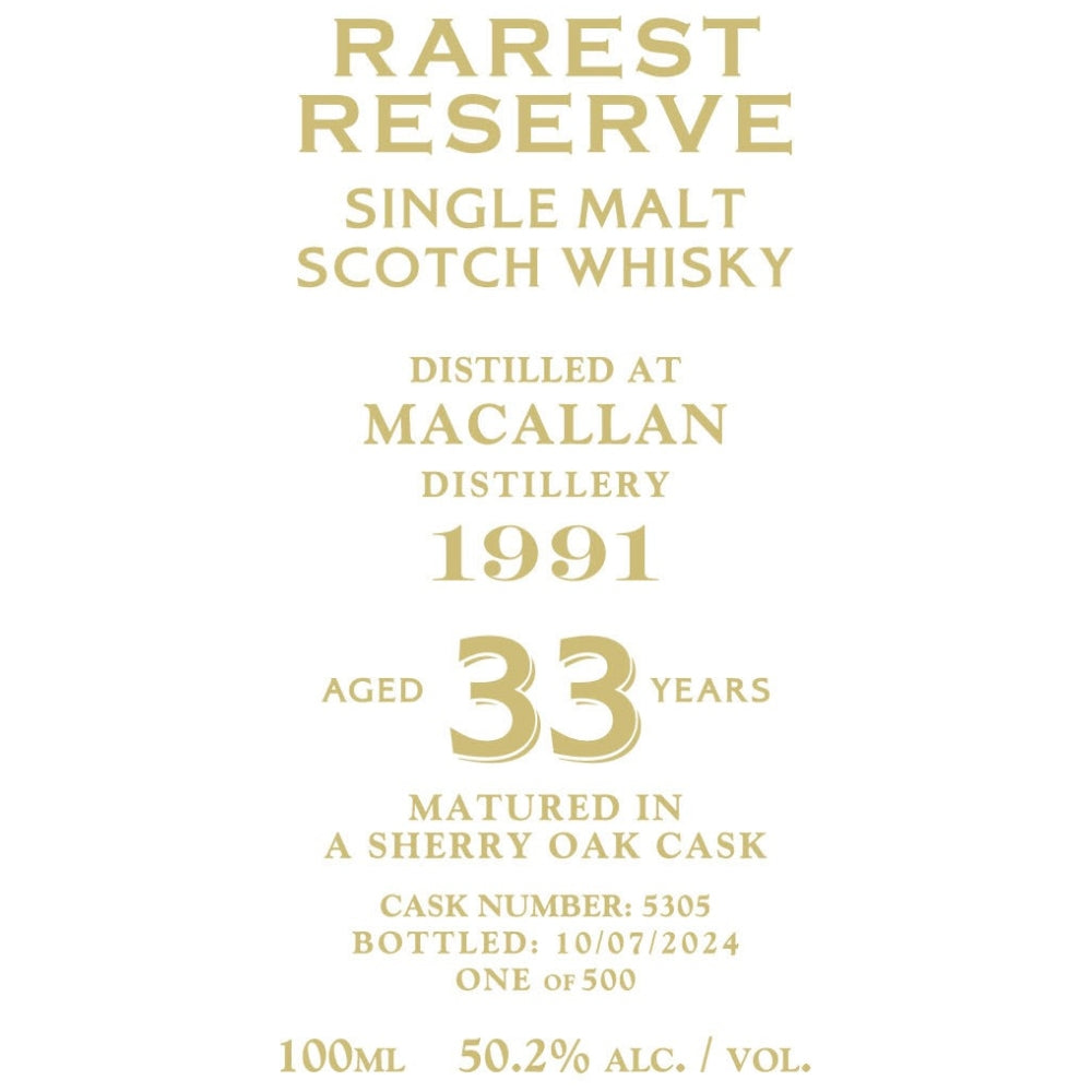 Rarest Reserve 33 Year Old Macallan 1991 Scotch The Macallan 