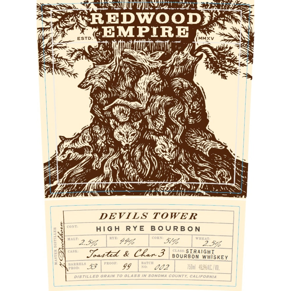 Redwood Empire Devils Tower High Rye Bourbon Batch 002 Bourbon Redwood Empire Whiskey 