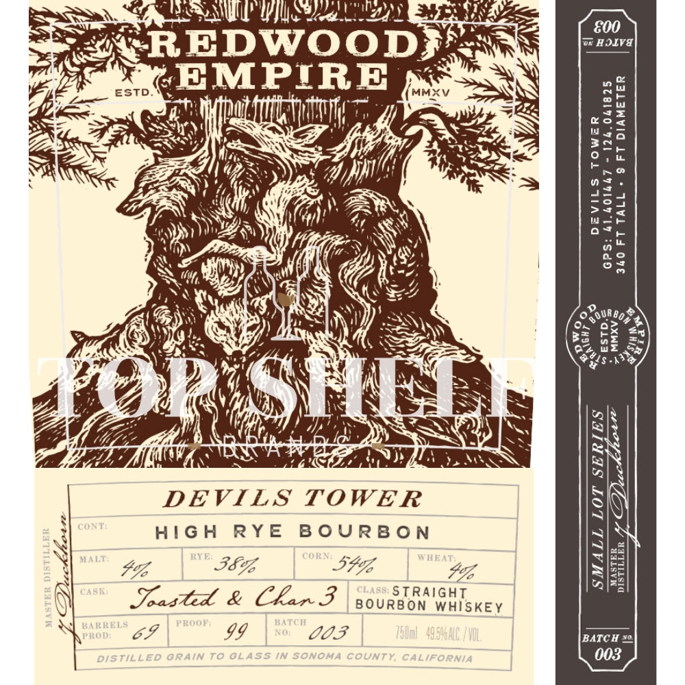 Redwood Empire Devils Tower High Rye Bourbon Batch 003 Bourbon Redwood Empire Whiskey 