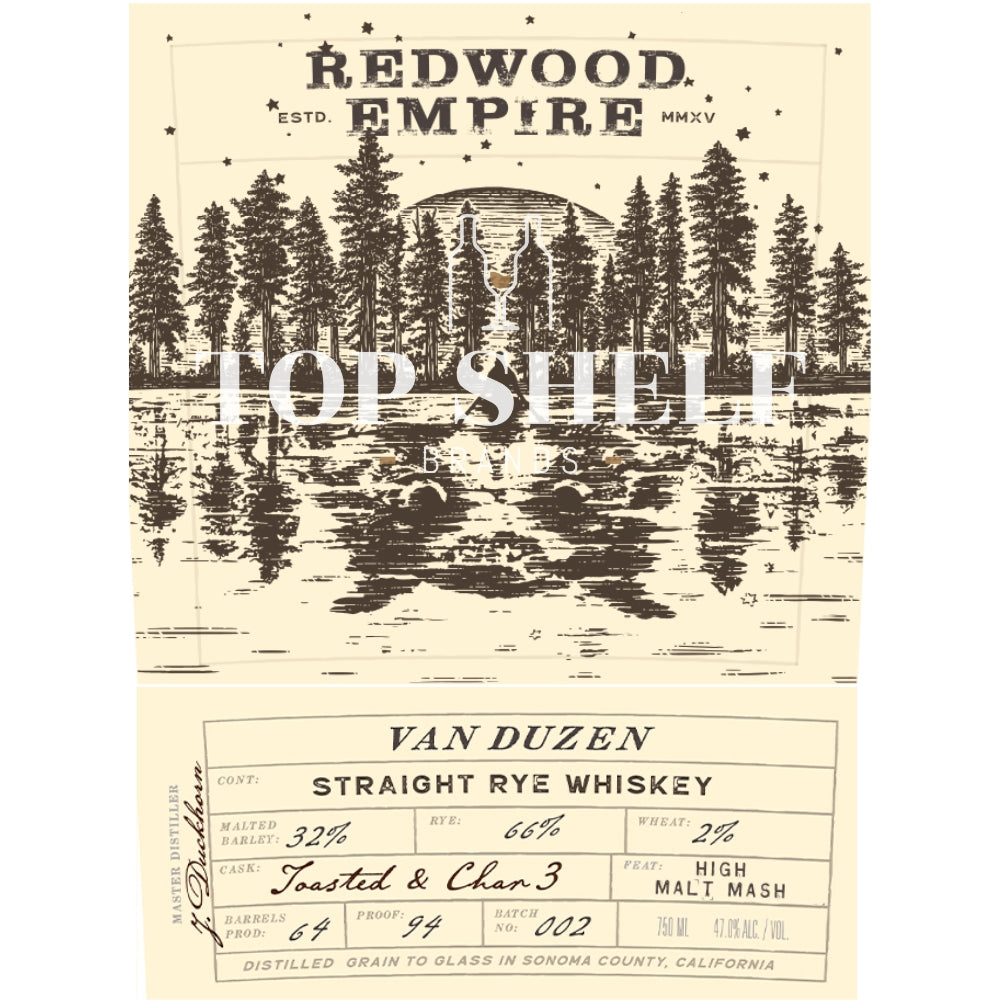 Redwood Empire Van Duzen Straight Rye Batch 2 Rye Whiskey Redwood Empire Whiskey 