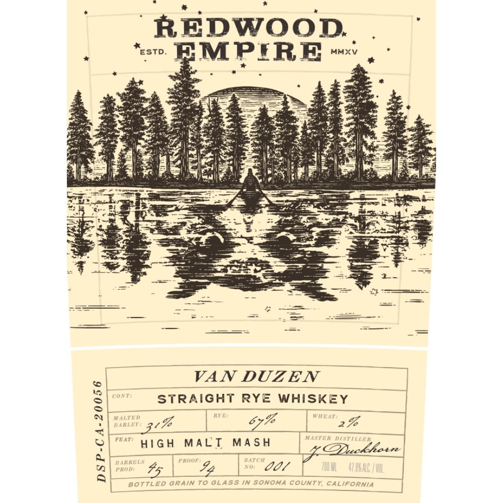 Redwood Empire Van Duzen Straight Rye Whiskey Rye Whiskey Redwood Empire Whiskey 