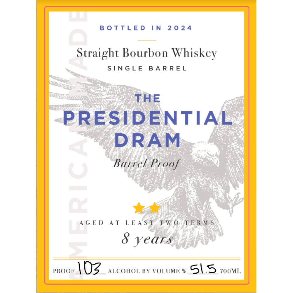 The Presidential Dram 8 Year Old Bourbon 2024 Release Straight Bourbon Whiskey Proof and Wood 