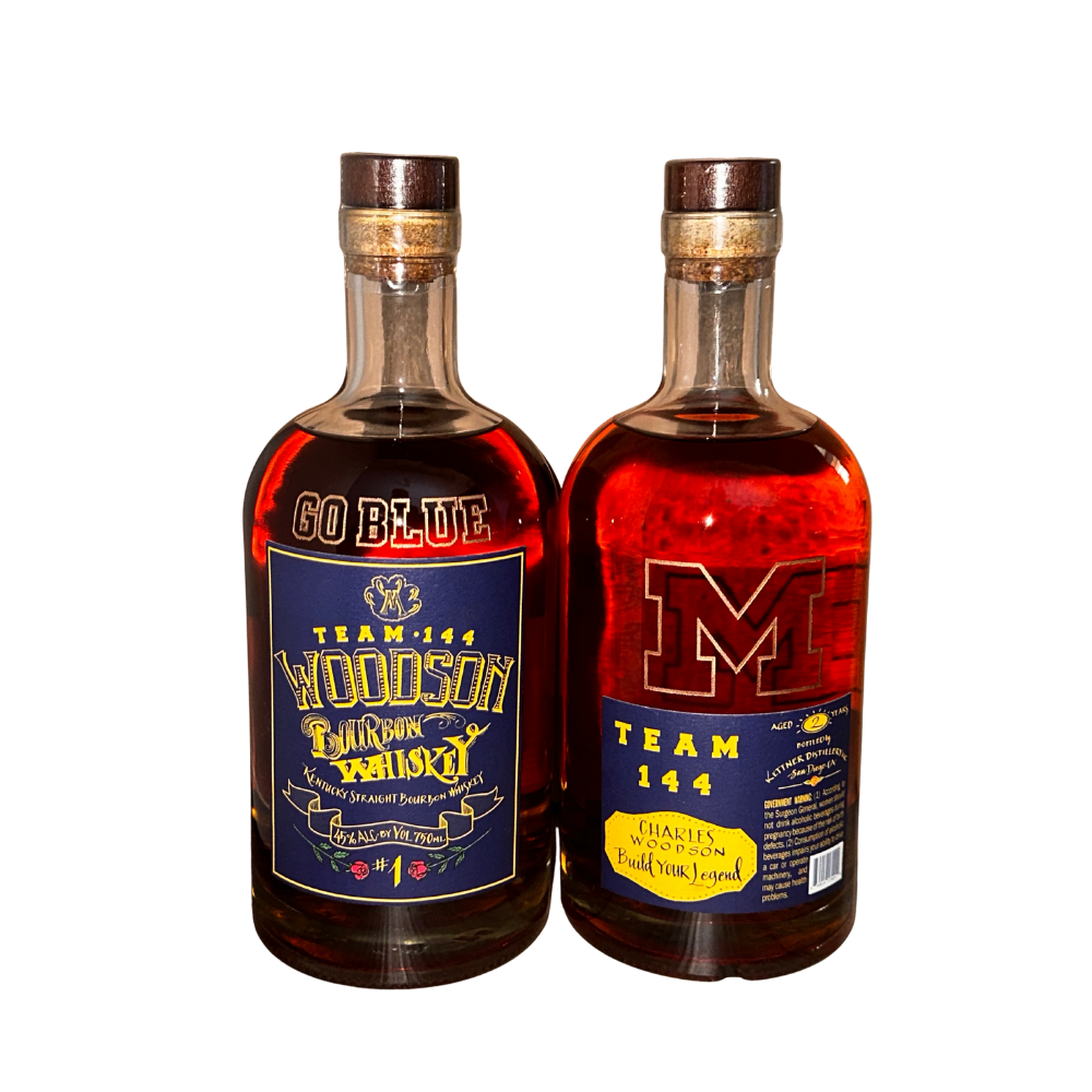 Woodson Team 144 University of Michigan Go Blue Commemorative Bottle Engraving Bourbon Woodson Whiskey 