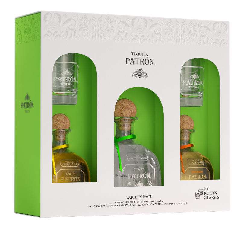 Patron Tequila Variety Pack w/ Rocks Glasses Gift Set Tequila Patron Tequila 