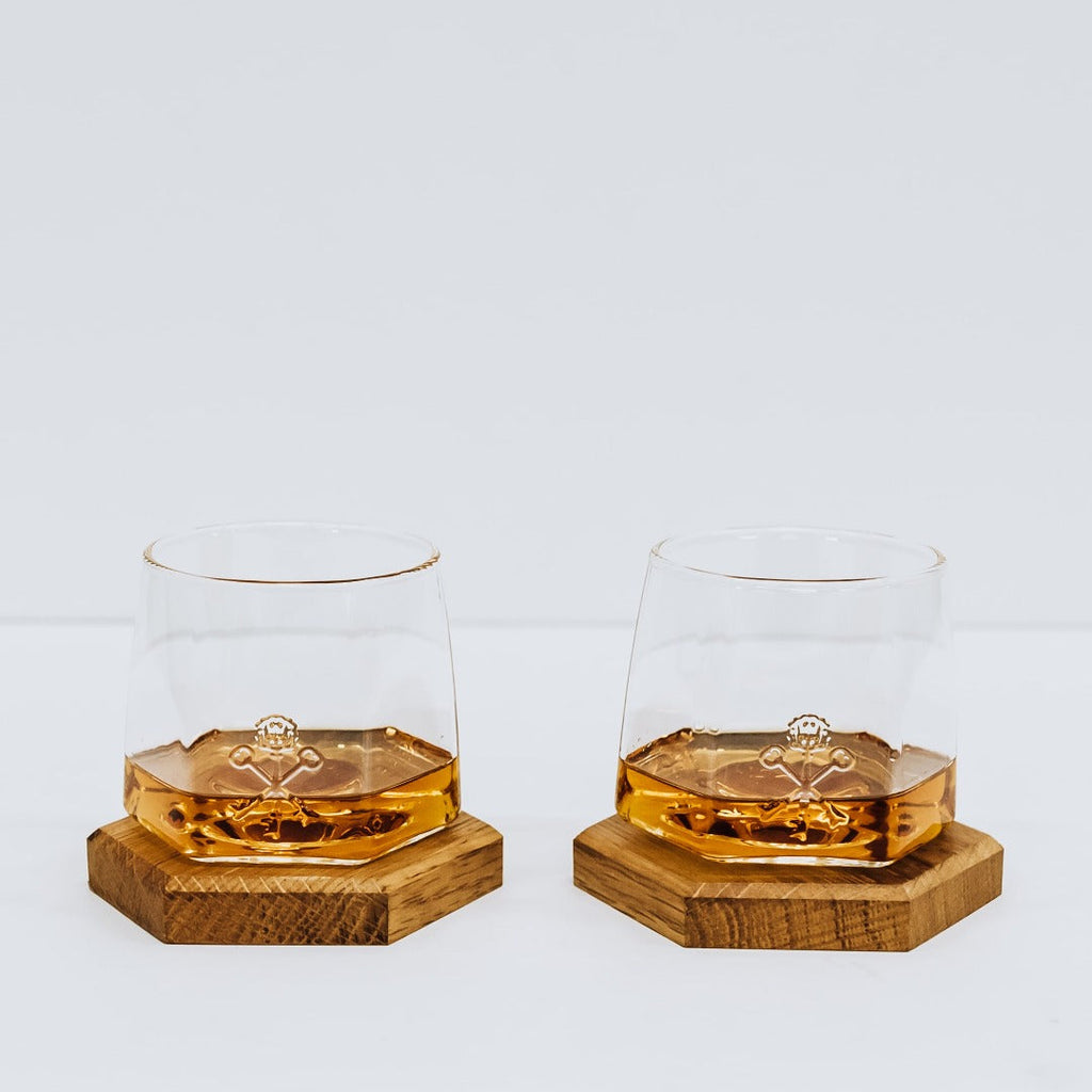 Pappy & Company Spinning Glass Set with Barrel Stave Coasters Home & Bar Pappy & Company 
