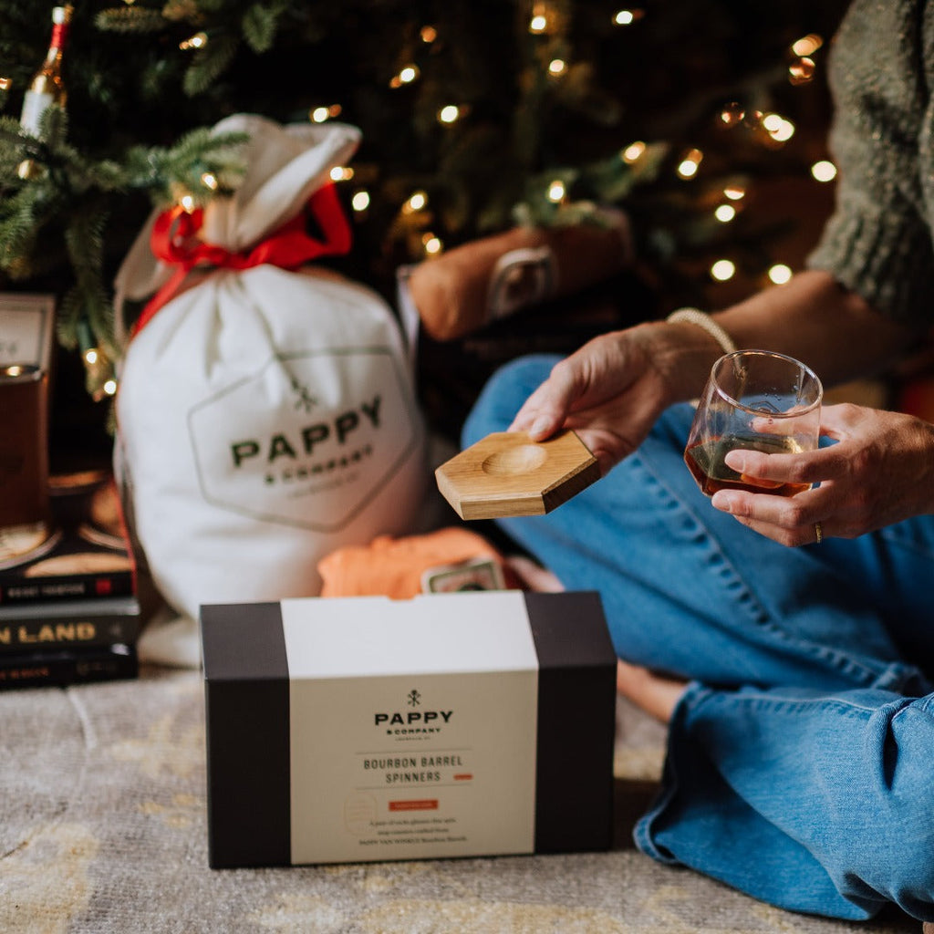 Pappy & Company Spinning Glass Set with Barrel Stave Coasters Home & Bar Pappy & Company 