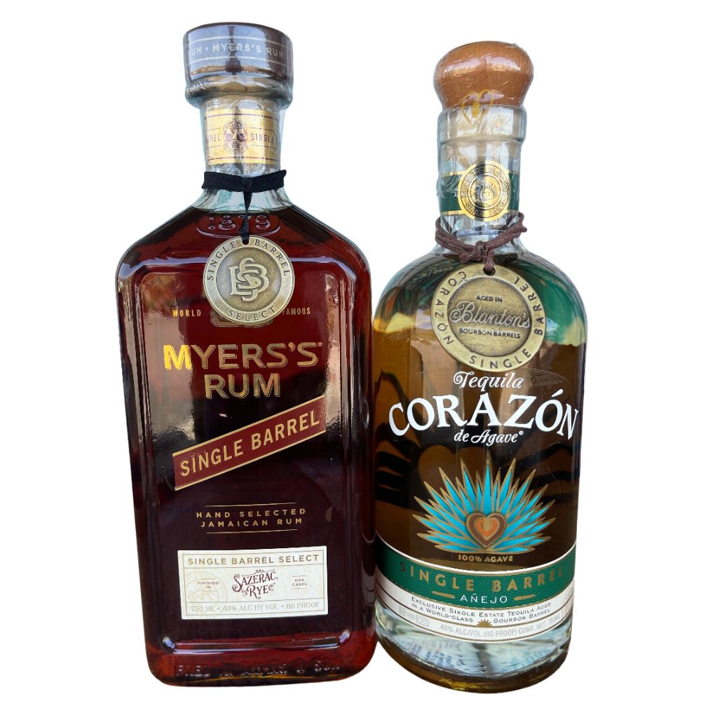 Corazon Anejo Single Barrel Select Aged In Blanton’s Barrel X Myer’s Rum Single Barrel Finished in Sazerac Rye Cask Rum Corazon Tequila 