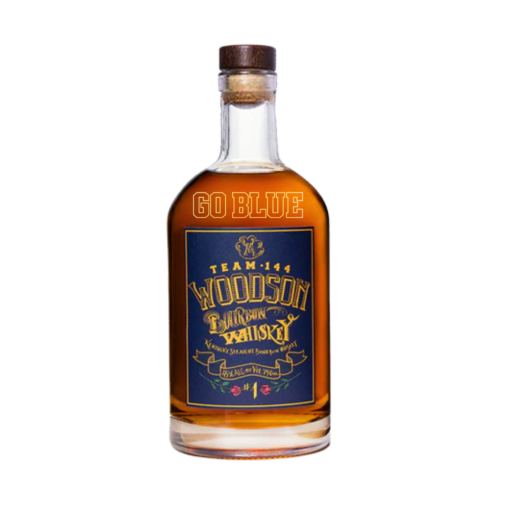 Woodson Team 144 University of Michigan Go Blue Commemorative Bottle Engraving Bourbon Woodson Whiskey 
