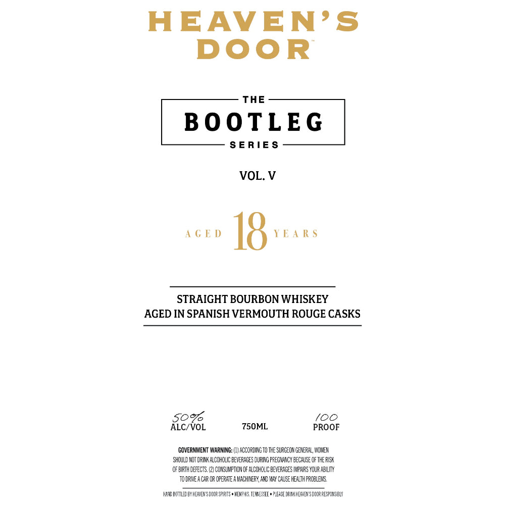 Heaven’s Door 18 Year Old The Bootleg Series Vol. V Kentucky Bourbon Whiskey Heaven's Door Whiskey 