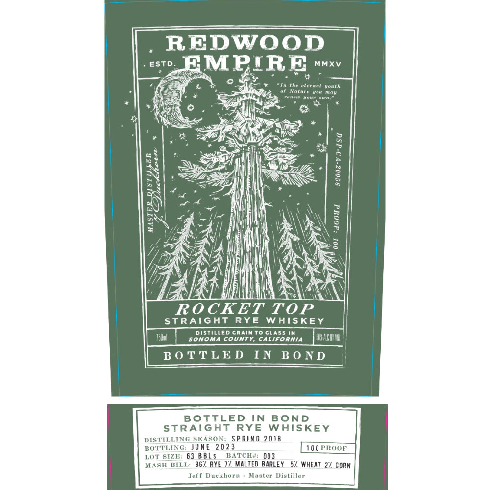Redwood Empire Rocket Top Rye Bottled In Bond Batch 003 Rye Whiskey Redwood Empire Whiskey 